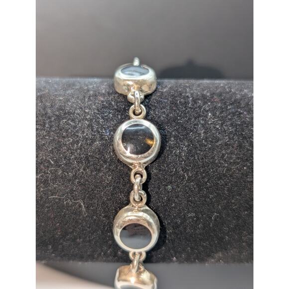 925 Sterling Silver Mexico Black Onyx Box Clasp Vintage Bracelet - Picture 7 of 7